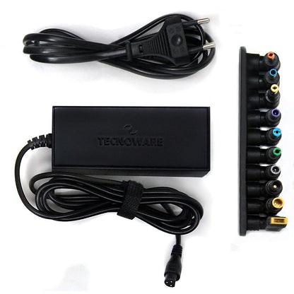 Tecnoware Power Systems - Caricatore Universale 95W per Notebook | 10 Connettori per Acer, ASUS, Sony, Toshiba, HP, Dell, Lenovo, LG, IBM, Fujitsu, Samsung | Protezione sbalzi corrente, Nero