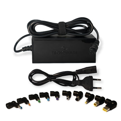 Tecnoware Power Systems - Caricatore Universale 95W per Notebook | 10 Connettori per Acer, ASUS, Sony, Toshiba, HP, Dell, Lenovo, LG, IBM, Fujitsu, Samsung | Protezione sbalzi corrente, Nero
