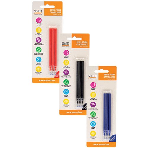 SCATTO 597-03 3 Refills Universal Black Gel Erasable, 0.7 mm Tip