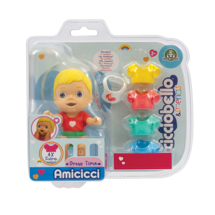 Cicciobello Amicicci Dress Time with 4 extra colorful outfits and bib, for girls from 3 years old, Multicolor, CC016000; Precious Games