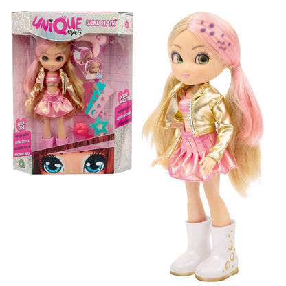UNIQUE EYES, MYM08 Doll 25 cm with Their Eyes and Magic Hair, Toy for Children 3 Years and Above
