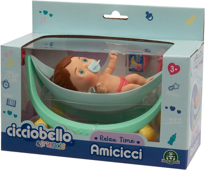 Cicciobello Amicicci, Baby mit Wiege, Relax Time, ideal für Nickerchen, 1 Amicicci Mädchen und Zubehör, Spielzeug für Kinder ab 3 Jahren, GIOCHI PREZIOSI, CC033