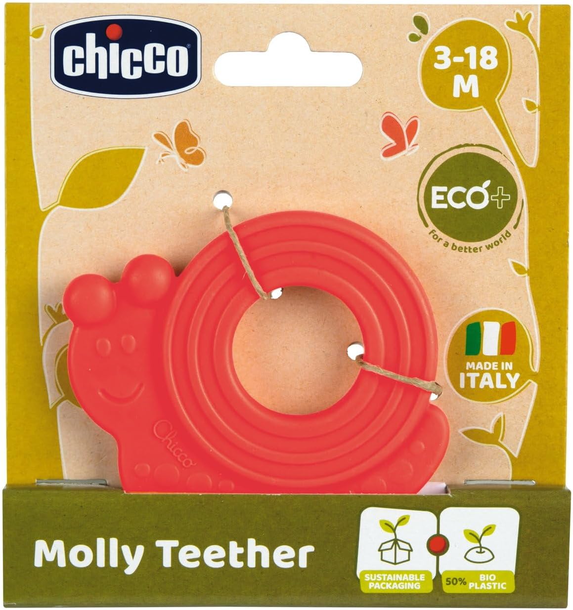 Chicco ECO+ Teething Toy, Molly the Snail | Sustainable Baby Toy, Recycled Plastic, 3 months + multicoloured 1 Count (Pack of 1)