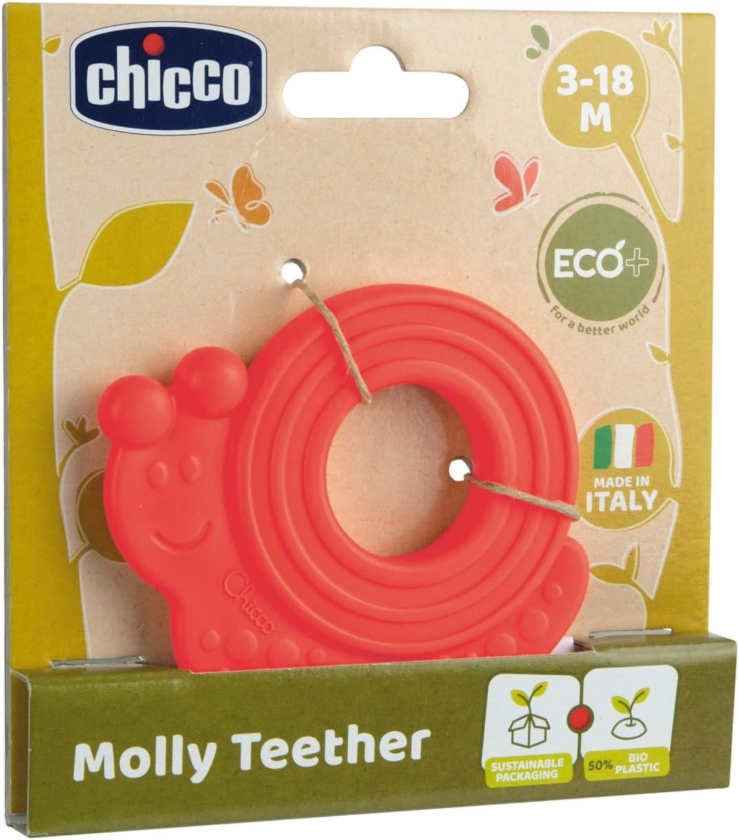 Chicco ECO+ Teething Toy, Molly the Snail | Sustainable Baby Toy, Recycled Plastic, 3 months + multicoloured 1 Count (Pack of 1)