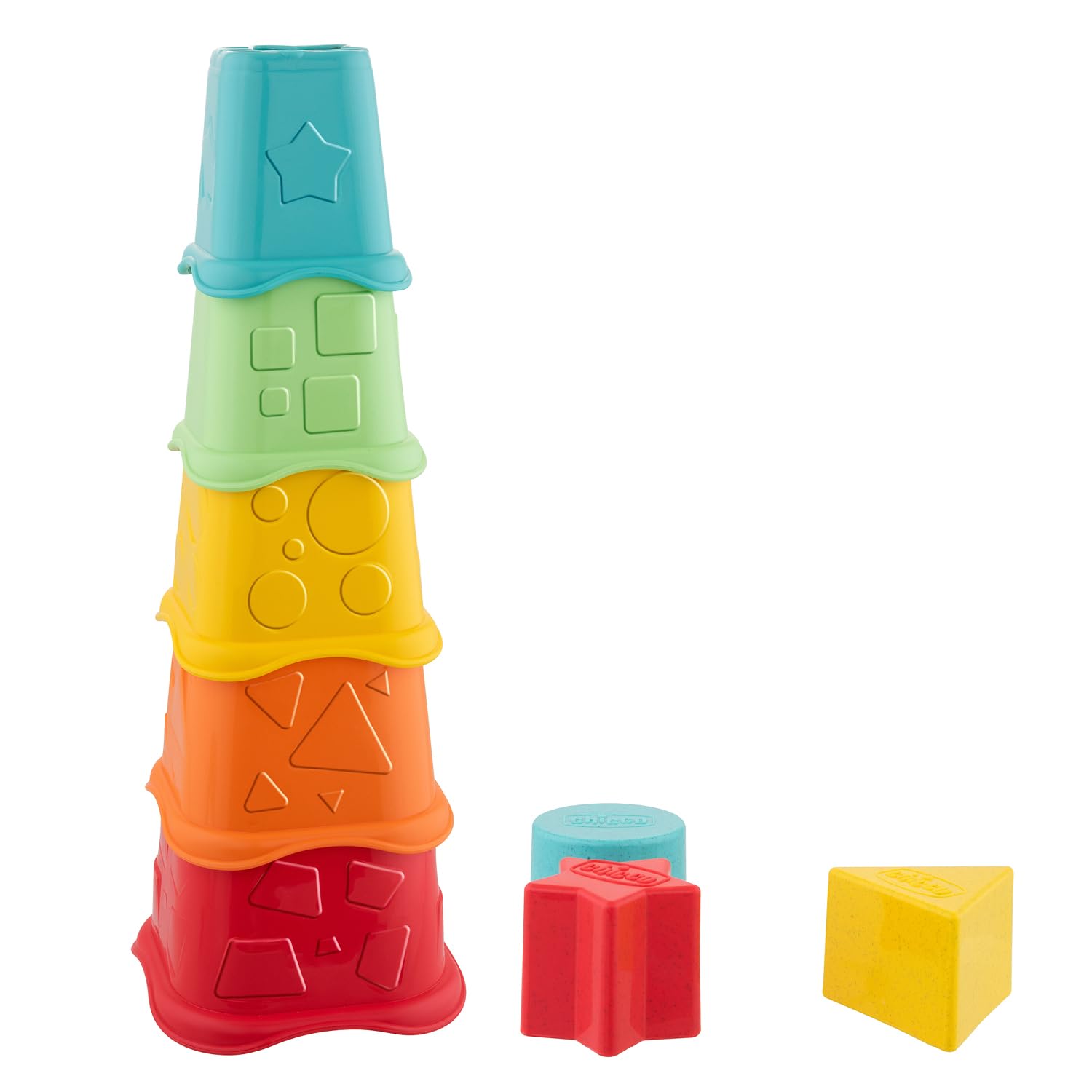 Chicco ECO+ Toy, 2-in-1 Stacking Cups | Sustainable Baby & Toddler Toy, Recycled Plastic, 6 months +