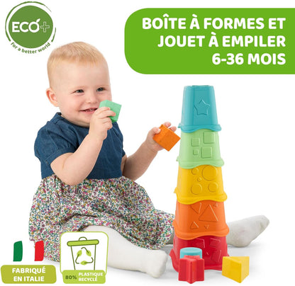 Chicco ECO+ Toy, 2-in-1 Stacking Cups | Sustainable Baby & Toddler Toy, Recycled Plastic, 6 months +