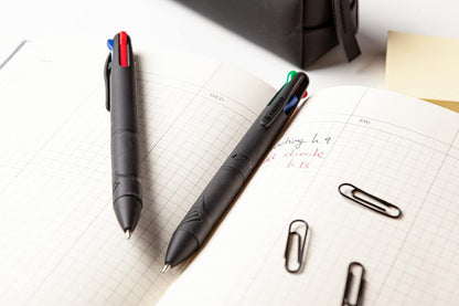 OSAMA, 4 Multi - Set of 4 Black Pens - 6 Pieces + Small Case Included - Multicolour Ballpoint Pen - 1 mm with Ink Black, Blue, Red and Green - Coloured Pens for Stationery and Stationery
