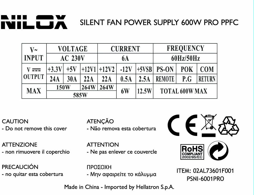 Alimentatore 600W Silent Fan Pro