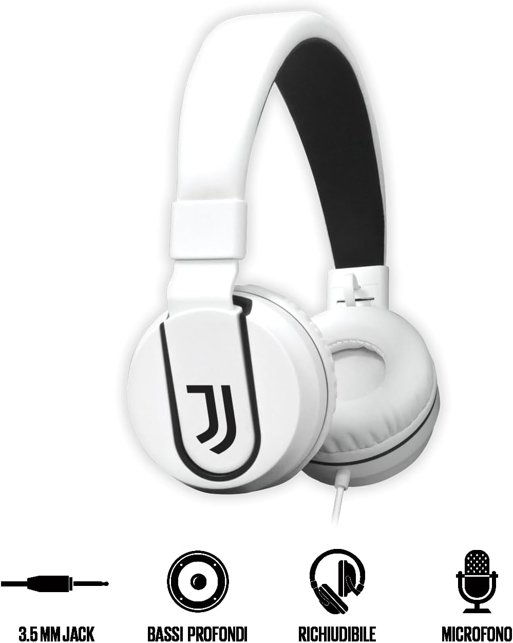 Cuffia Techmade |ON-EAR |con filo | Bianco/Nero | Squadra Juventus Football