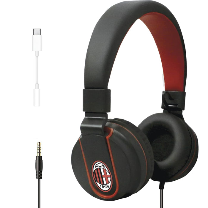 AC Milan, IP952 Cuffie Stereo con Filo (lunghezza 1,5 metro), Leggere per Ottimo Comfort Collegamento/Connettività Cavo AUX 3.5mm (per PC, Notebook, Tablet e Smartphone