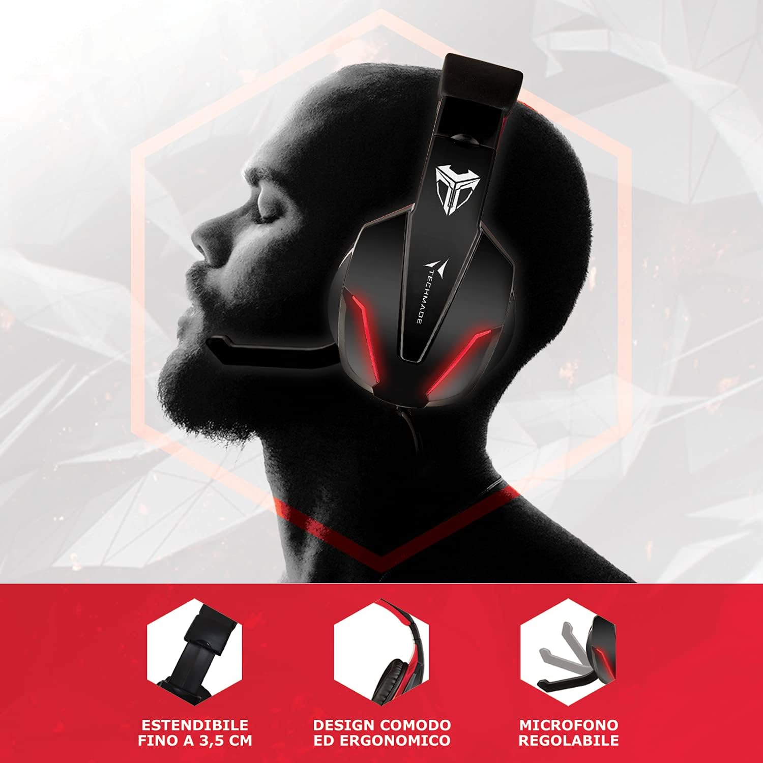 TECHMADE Multimedia Headphones Black/Red red / black