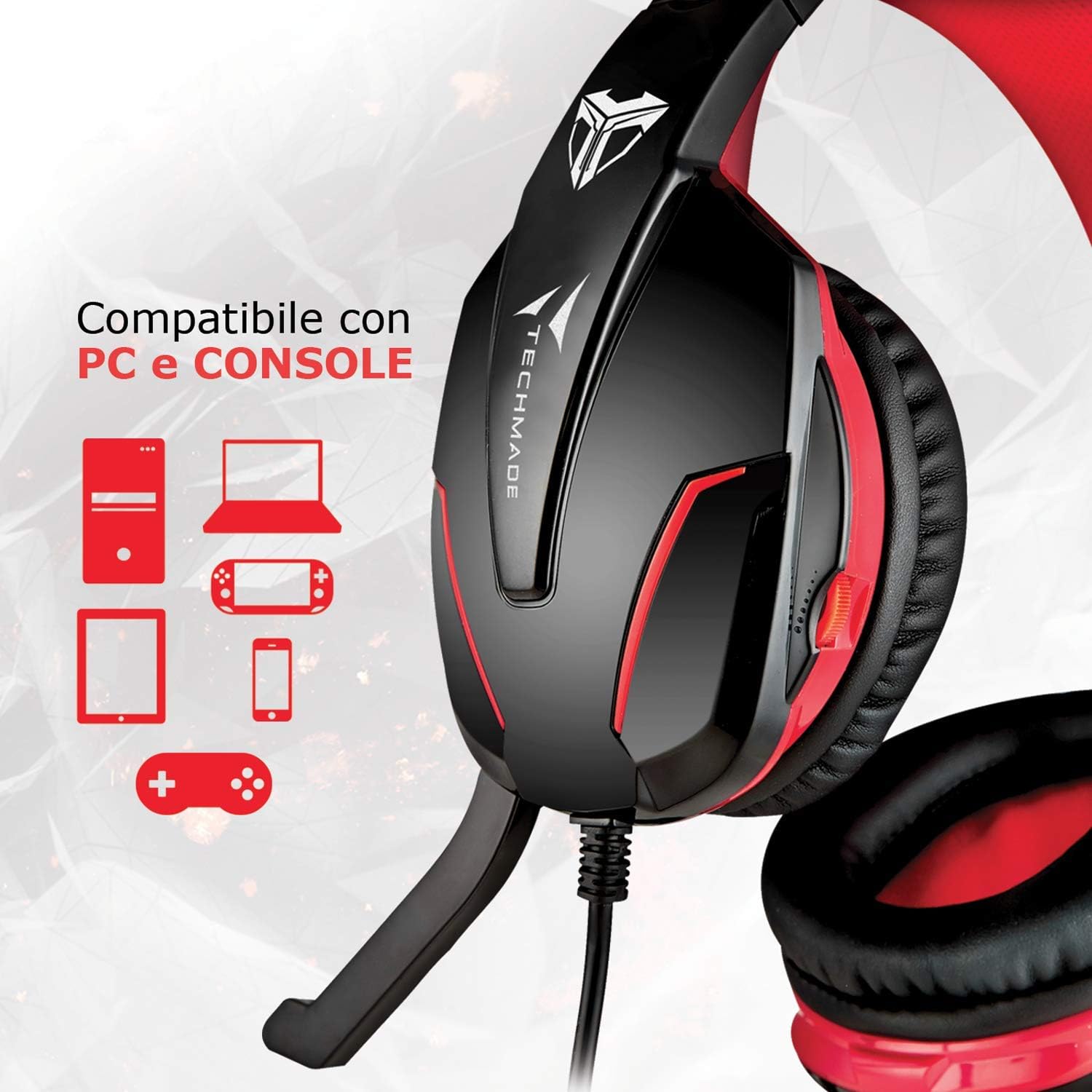 TECHMADE Multimedia Headphones Black/Red red / black