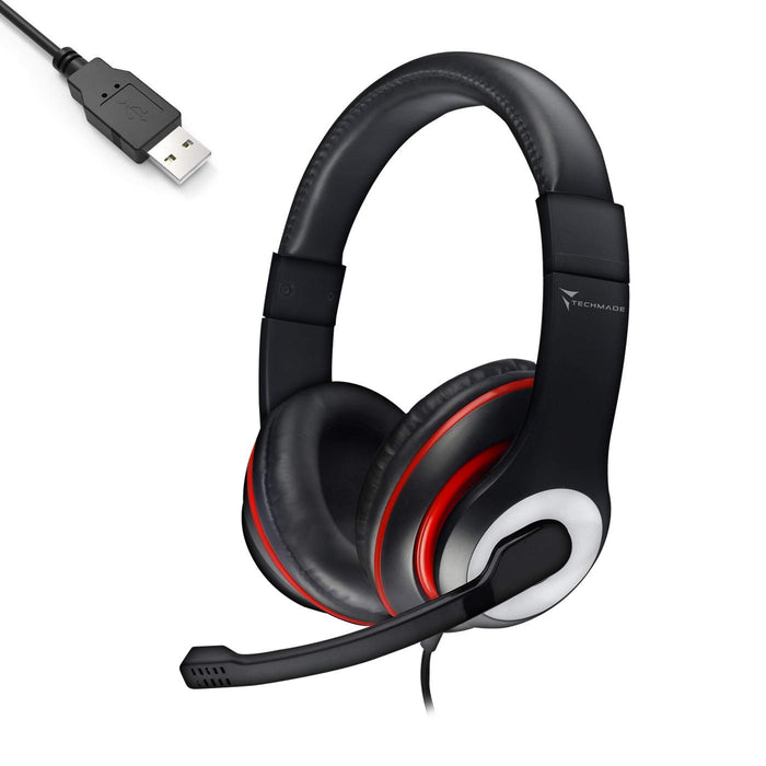 Techmade HEADPHONES WITH USB HOLDER BLACK COLOR