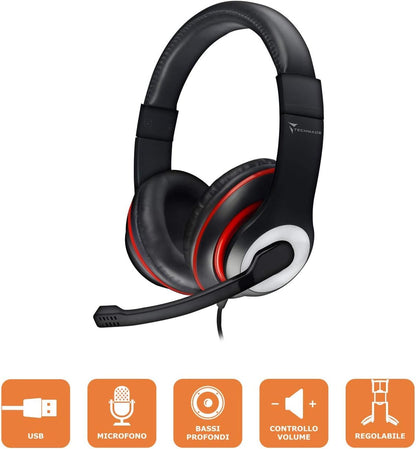 Techmade HEADPHONES WITH USB HOLDER BLACK COLOR
