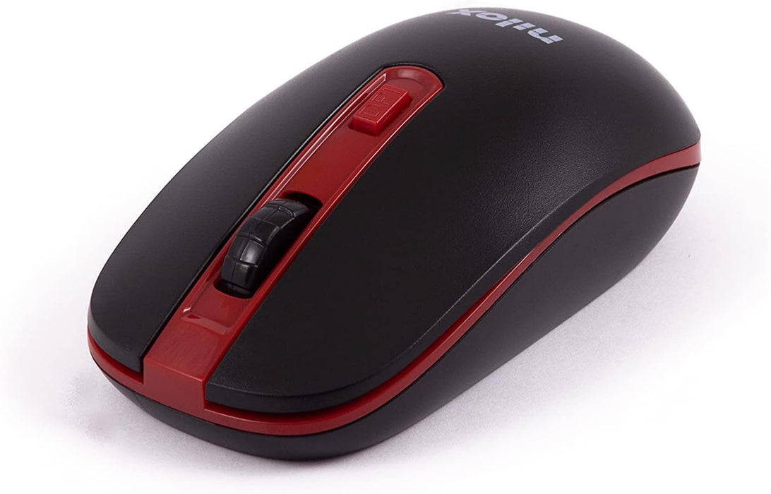 Nilox, Mouse Wireless, Tracking Ottico 1600 Dpi con 4 Pulsanti, con Sistema di Ibernazione Automatica per il Risparmio Energetico, Compatibile con Windows, Mac e Linux, Nero e Rosso