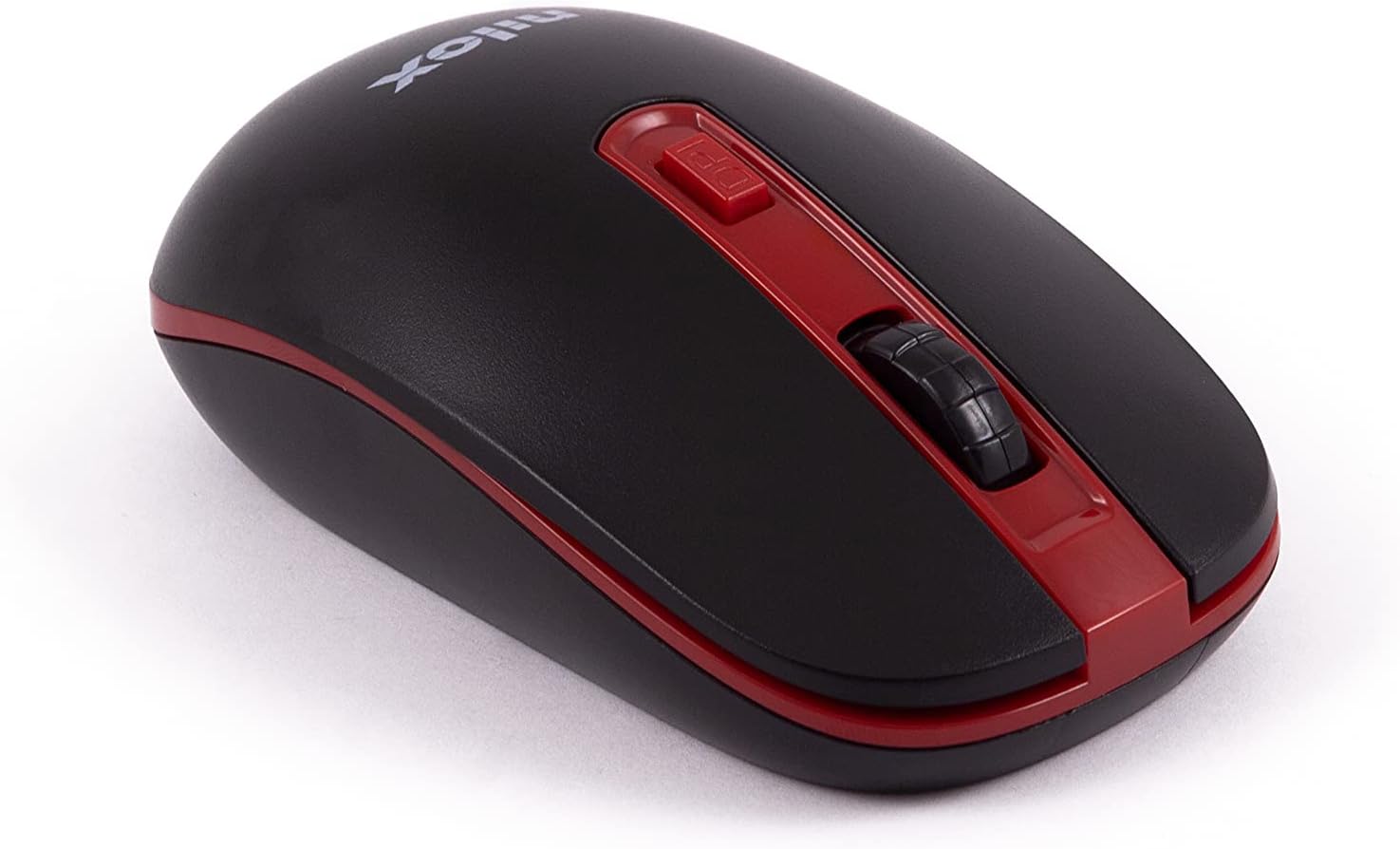 Nilox, Mouse Wireless, Tracking Ottico 1600 Dpi con 4 Pulsanti, con Sistema di Ibernazione Automatica per il Risparmio Energetico, Compatibile con Windows, Mac e Linux, Nero e Rosso