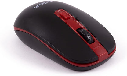 Nilox, Mouse Wireless, Tracking Ottico 1600 Dpi con 4 Pulsanti, con Sistema di Ibernazione Automatica per il Risparmio Energetico, Compatibile con Windows, Mac e Linux, Nero e Rosso