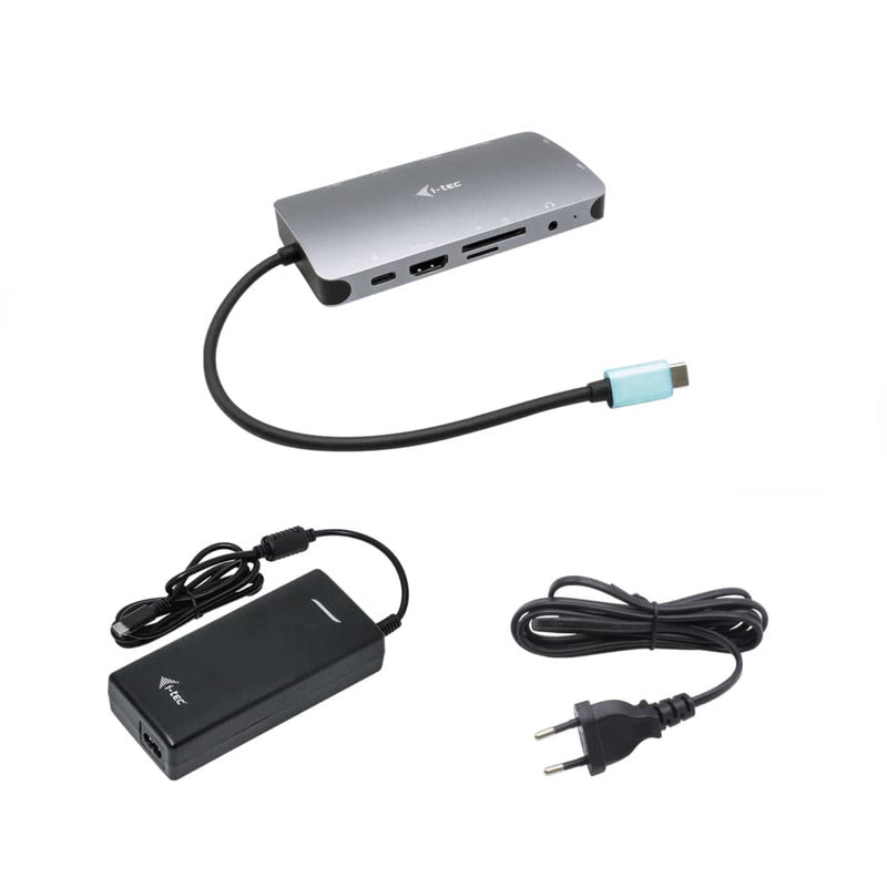 i-tec USB-C 4K Metal Nano Docking Station with 100 W Power Supply - 1x HDMI 1x VGA 1x GLAN 1x USB-C 3x USB 3.1 1x SD/MicroSD 1x Audio for Windows MacOS Android ChromeOS