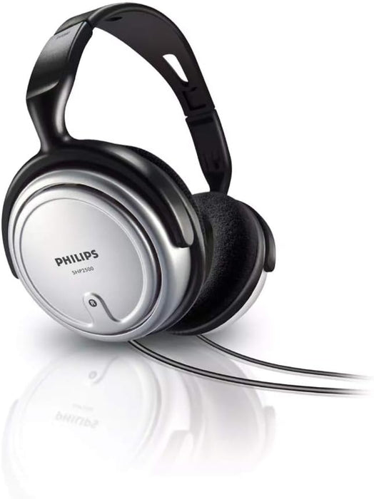 PHILIPS Audio SHP2500/10 Hi-Fi Headphones, TV Headphones with Long Cable (Excellent Sound, Sound Isolation, In-Cord Volume Control, Extra Long 6-m Cable) Silver/Black