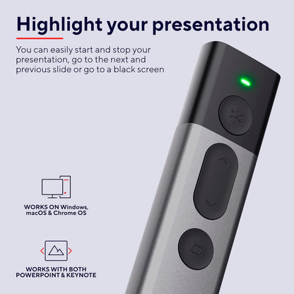 Trust Kazun Wireless Presenter, 4 Powerpoint Functions (Next Slide, previous Slide, Start/Stop, Blackscreen), Grey