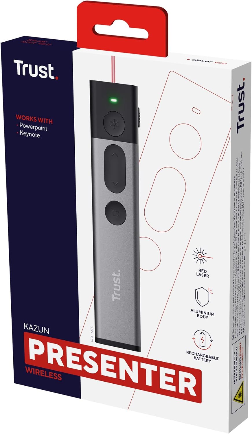 Trust Kazun Wireless Presenter, 4 Powerpoint Functions (Next Slide, previous Slide, Start/Stop, Blackscreen), Grey