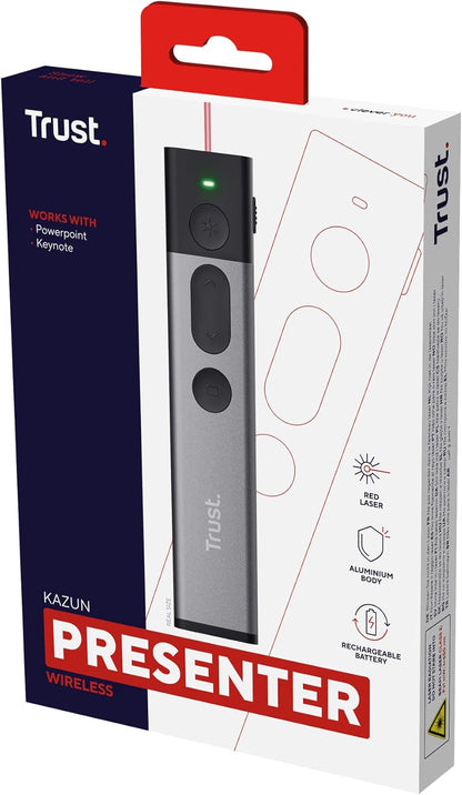 Trust Kazun Wireless Presenter, 4 Powerpoint Functions (Next Slide, previous Slide, Start/Stop, Blackscreen), Grey