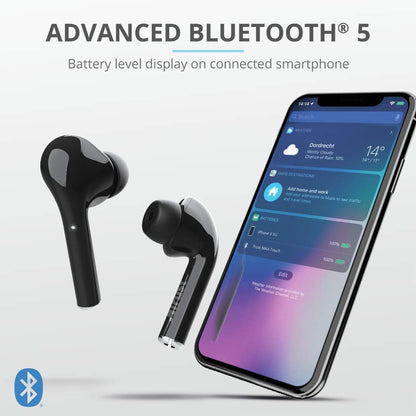 Trust Mobile Nika Touch Bluetooth Wireless Earphones, In Ear Headphones, On-trend Design, Up to 16 Hours Playtime, Built-in Microphone, TWS, Earbuds for Android, Chrome OS, iOS, Windows, Black