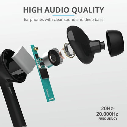 Trust Mobile Nika Touch Bluetooth Wireless Earphones, In Ear Headphones, On-trend Design, Up to 16 Hours Playtime, Built-in Microphone, TWS, Earbuds for Android, Chrome OS, iOS, Windows, Black