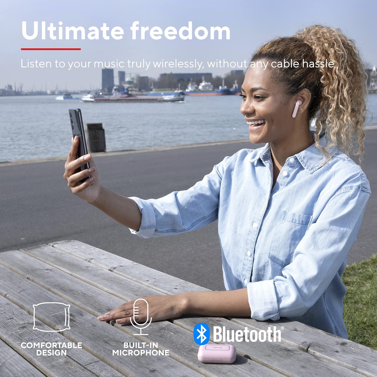 Trust Mobile Primo Touch Bluetooth Wireless Earphones, In Ear Headphones, On-trend Design, Up to 10 Hours Playtime, Built-in Microphone, TWS , Earbuds for Android, Chrome OS, iOS, Windows