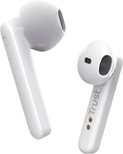 Trust Mobile Primo Touch Bluetooth Wireless Earphones, In Ear Headphones, On-trend Design, Up to 10 Hours Playtime, Built-in Microphone, TWS , Earbuds for Android, Chrome OS, iOS, Windows, White