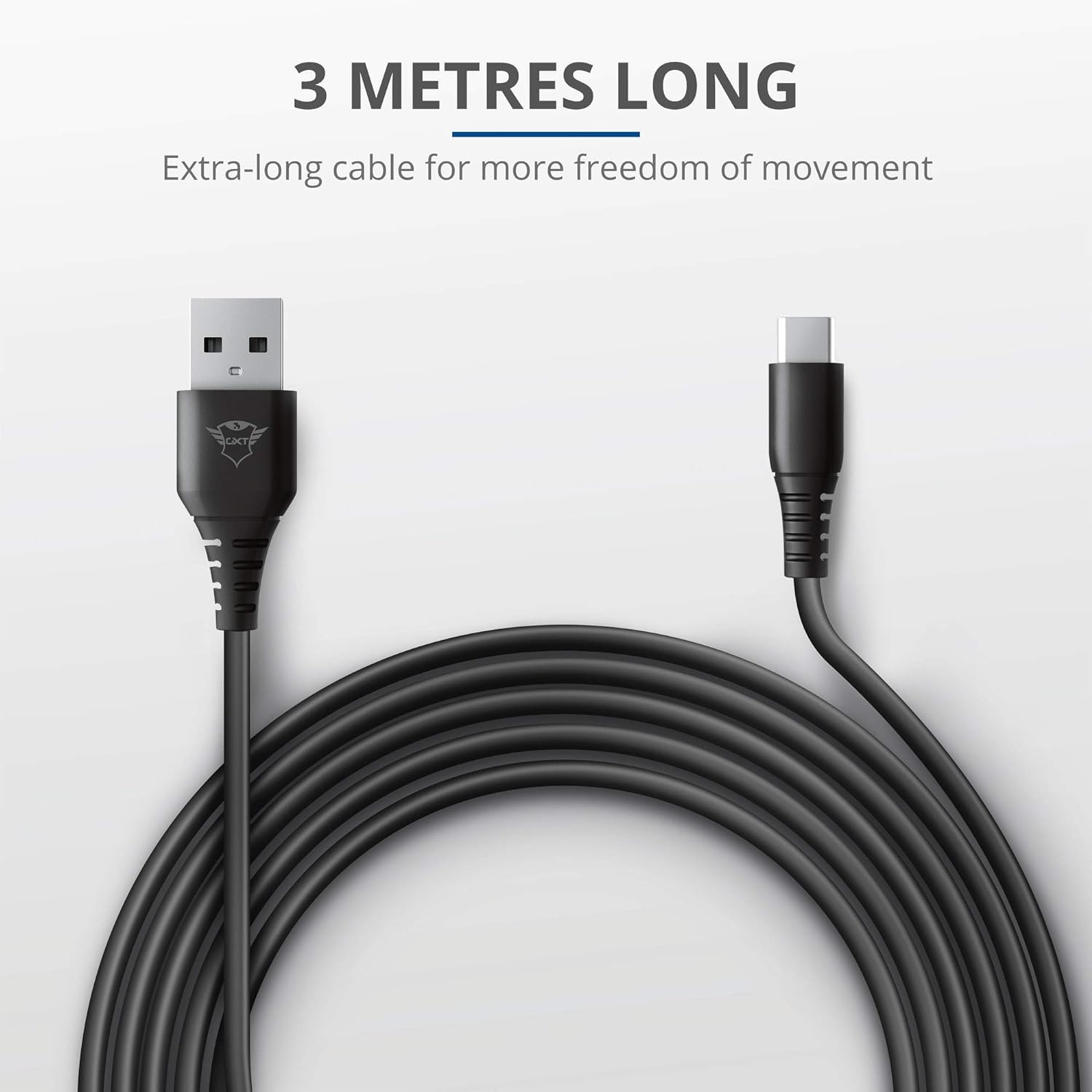 Trust WiFi Gaming Play and Charge Cable 3m for PS5 GXT 226, Long Charging Cable for PlayStation 5 Controller/DualSense, Black