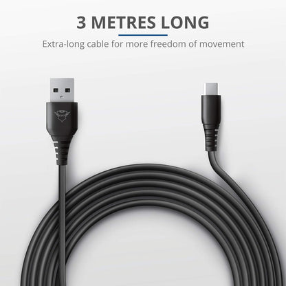 Trust WiFi Gaming Play and Charge Cable 3m for PS5 GXT 226, Long Charging Cable for PlayStation 5 Controller/DualSense, Black