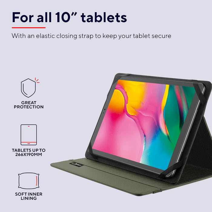 Trust Mobile Primo Recycled Tablet Folio for 10 inch Tablet, Tablet Cover Made of 6.5 Recycled PET Bottles, Universal Protective Cover with Stand, Folding Case with Closing Strap