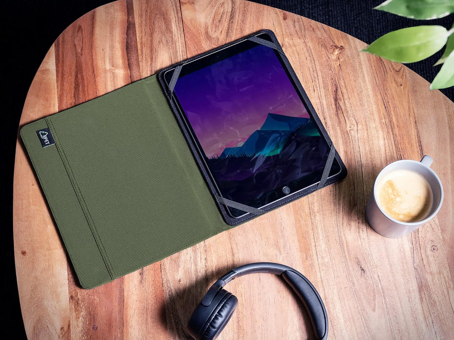 Trust Mobile Primo Recycled Tablet Folio for 10 inch Tablet, Tablet Cover Made of 6.5 Recycled PET Bottles, Universal Protective Cover with Stand, Folding Case with Closing Strap