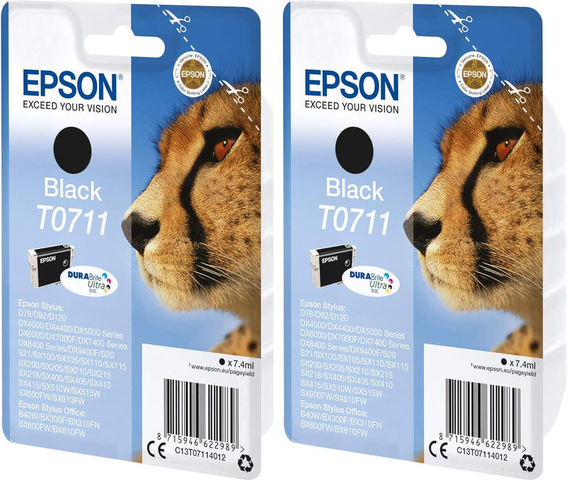 Epson T0711 x2 Ink Cartridges - Black (Twin Pack