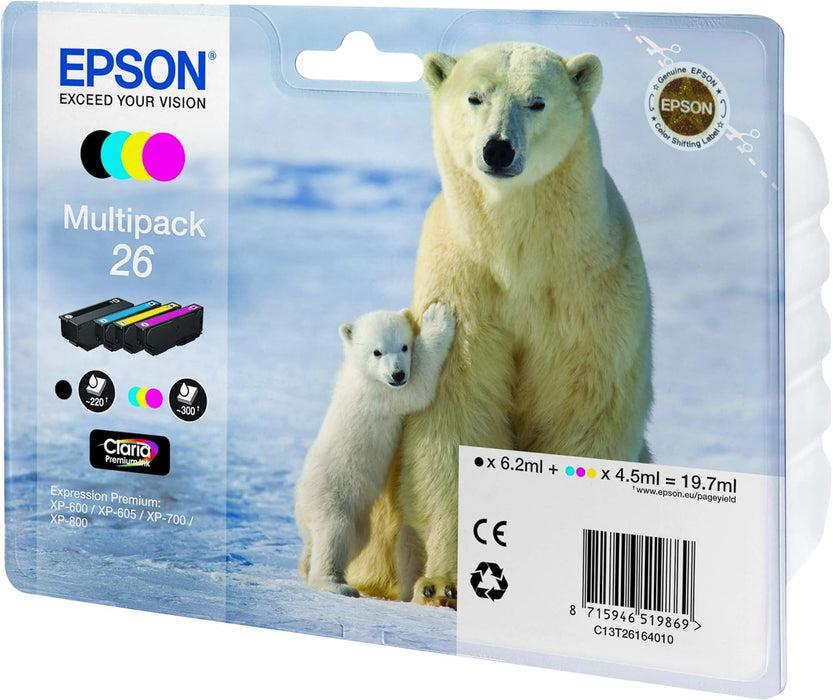 Epson 26 Series Polar Bear Multipack Ink Cartridge with RF/Acoustic Alarm