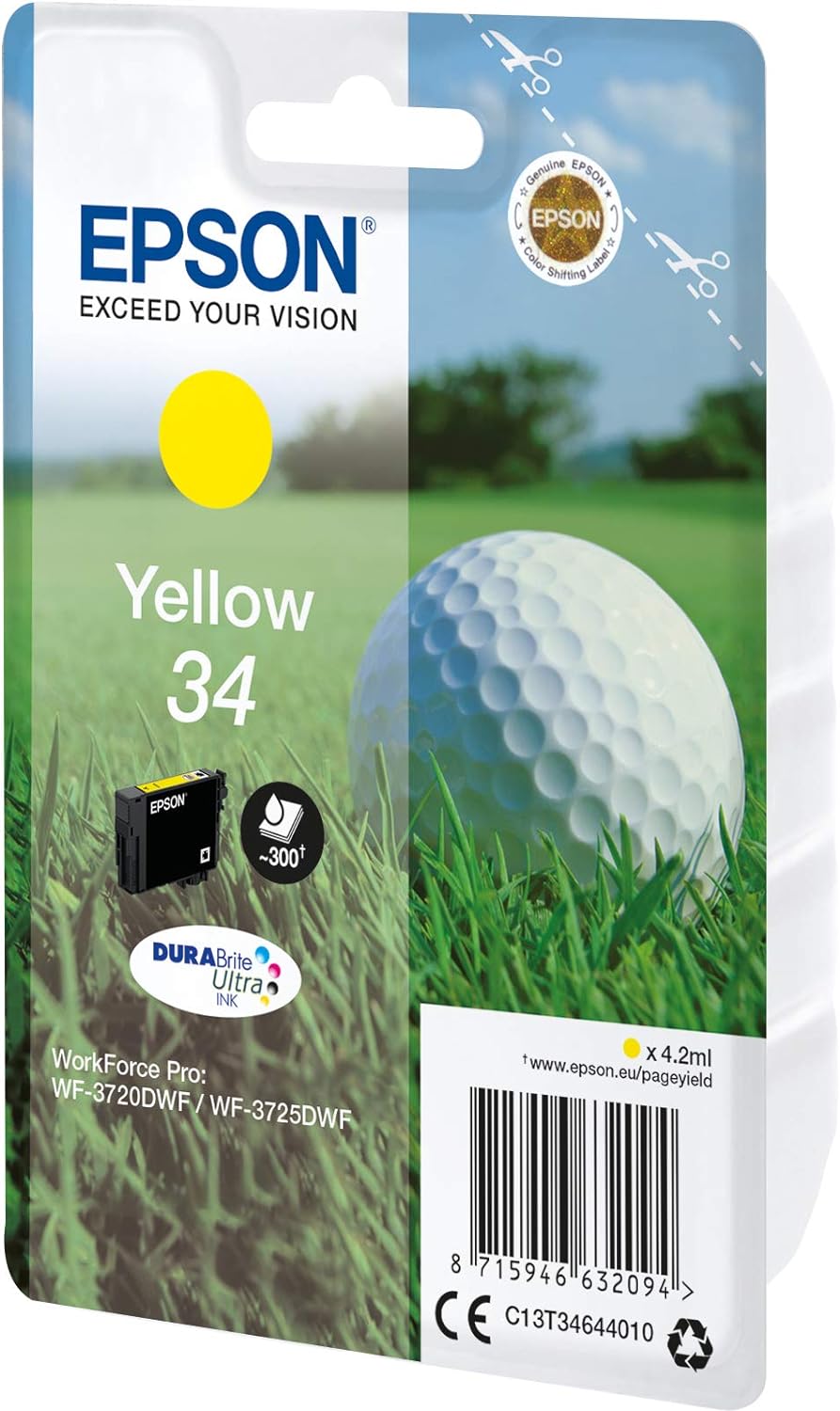 Epson Singlepack Yellow 34 4.2ml Amarillo cartucho de tinta - Cartucho de tinta para impresoras (Epson, Amarillo, WorkForce Pro WF-3725DWF, WorkForce Pro WF-3720DWF, Estándar, 4,2 ml