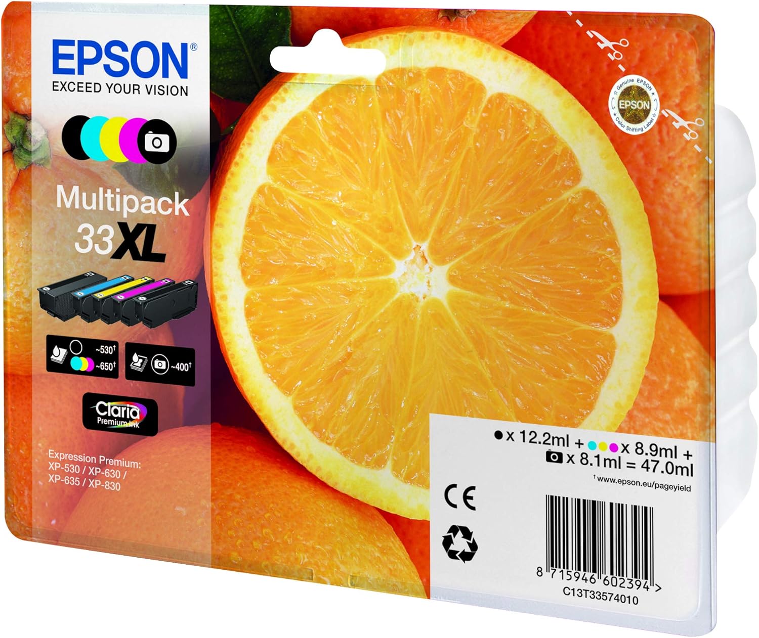 Epson C13T33574021 Multi-pack XL Original Inkjet Cartridges - Multi-pack (Black, Yellow, Magenta, Cyan) (Pack of 5