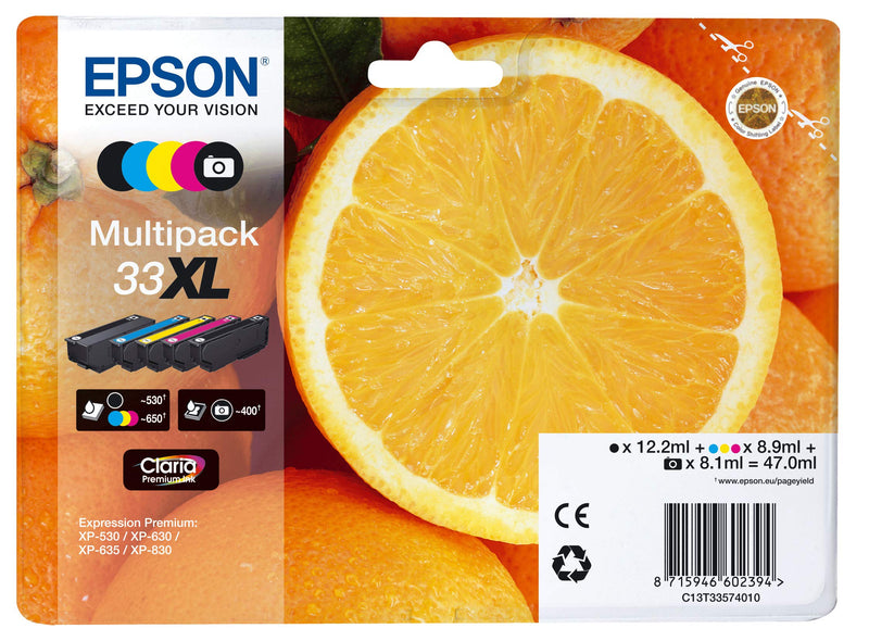 Epson C13T33574021 Multi-pack XL Original Inkjet Cartridges - Multi-pack (Black, Yellow, Magenta, Cyan) (Pack of 5