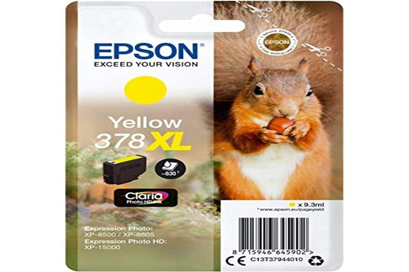 Epson 378XL 9.3ml 830páginas Amarillo cartucho de tinta - Cartucho de tinta para impresoras (Epson, Amarillo, Expression Photo XP-8500, XP-8505 Expression Photo HD XP-15000, 9,3 ml, 830 páginas