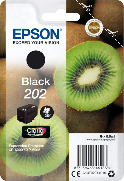 Epson Kiwi Singlepack Black 202 Claria Premium Ink - Cartuccia di inchiostro per stampanti (Originale, inchiostro a base di pigmento, nero, Epson, 1 pezzo(i), stampa inkjet