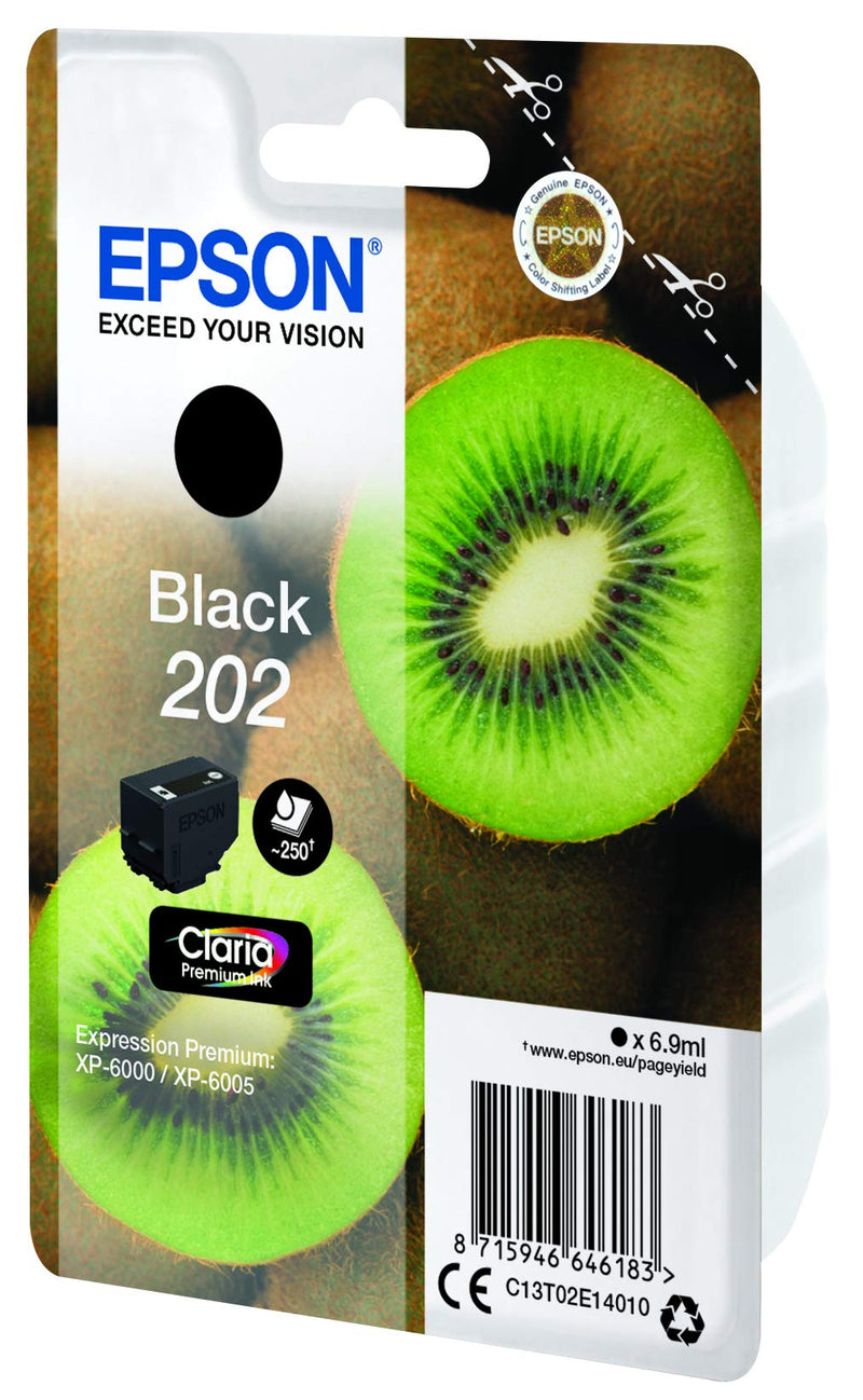 Epson Kiwi Singlepack Black 202 Claria Premium Ink - Cartuccia di inchiostro per stampanti (Originale, inchiostro a base di pigmento, nero, Epson, 1 pezzo(i), stampa inkjet