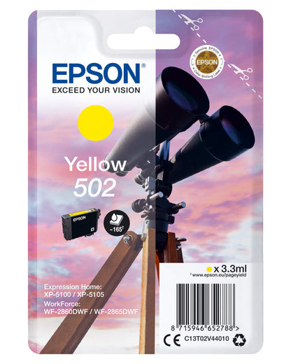 Epson Singlepack Yellow 502 Ink Cartridges (Original, Pigment Ink, Yellow, 1 Piece, Inkjet Print