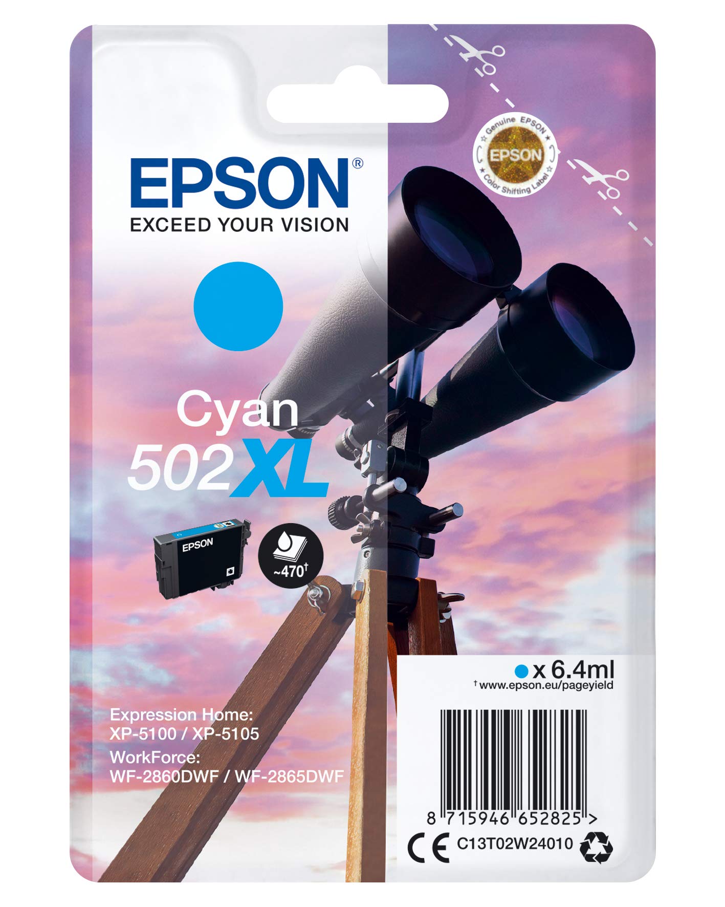 Epson Single pack cyan 502XL ink SEC, C13T02W24020