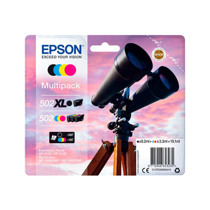 Epson Multipack of 502XL Ink Cartridges with 4 Colours (Original, Pigment Ink, Black, Cyan, Magenta, Yellow, 4 Pieces, Ink Jet Printing
