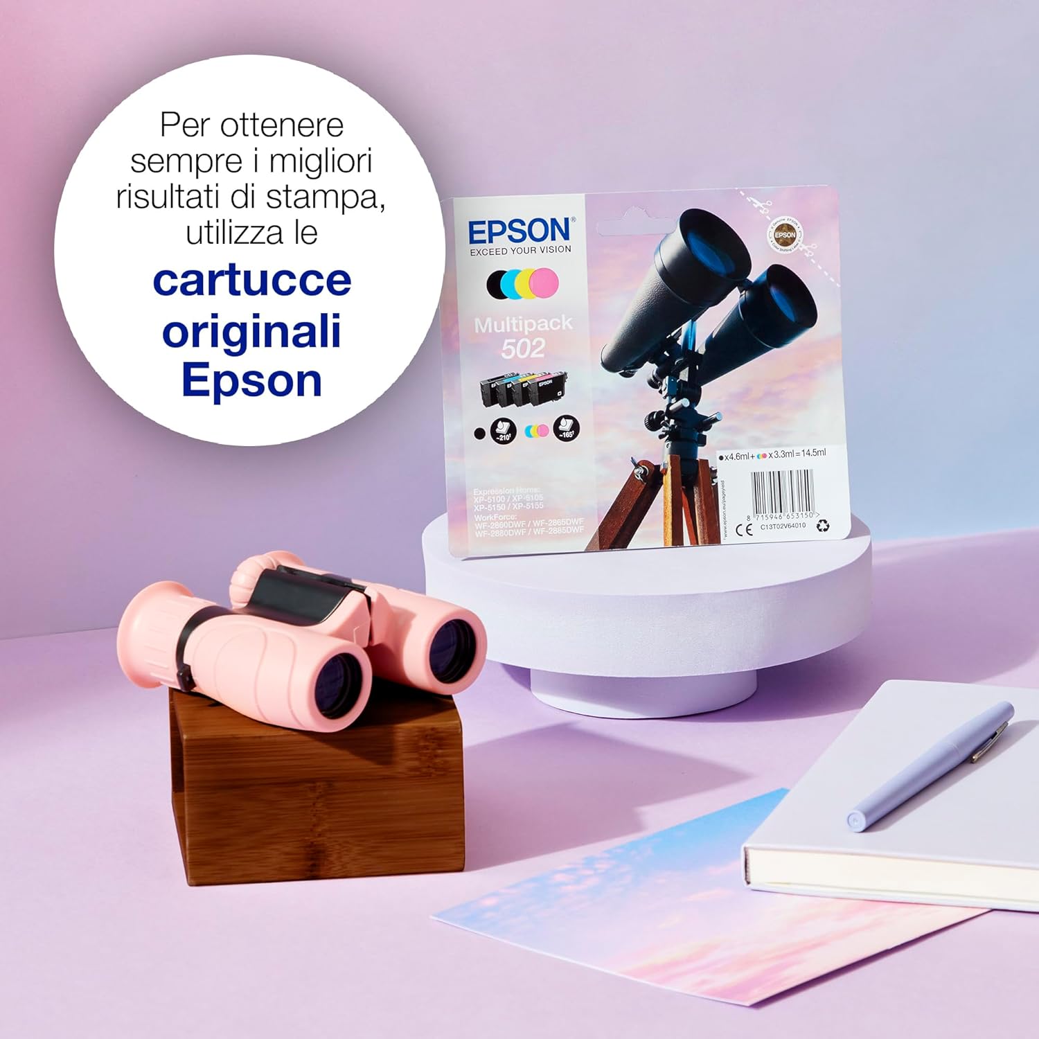 Epson Multipack of 502XL Ink Cartridges with 4 Colours (Original, Pigment Ink, Black, Cyan, Magenta, Yellow, 4 Pieces, Ink Jet Printing