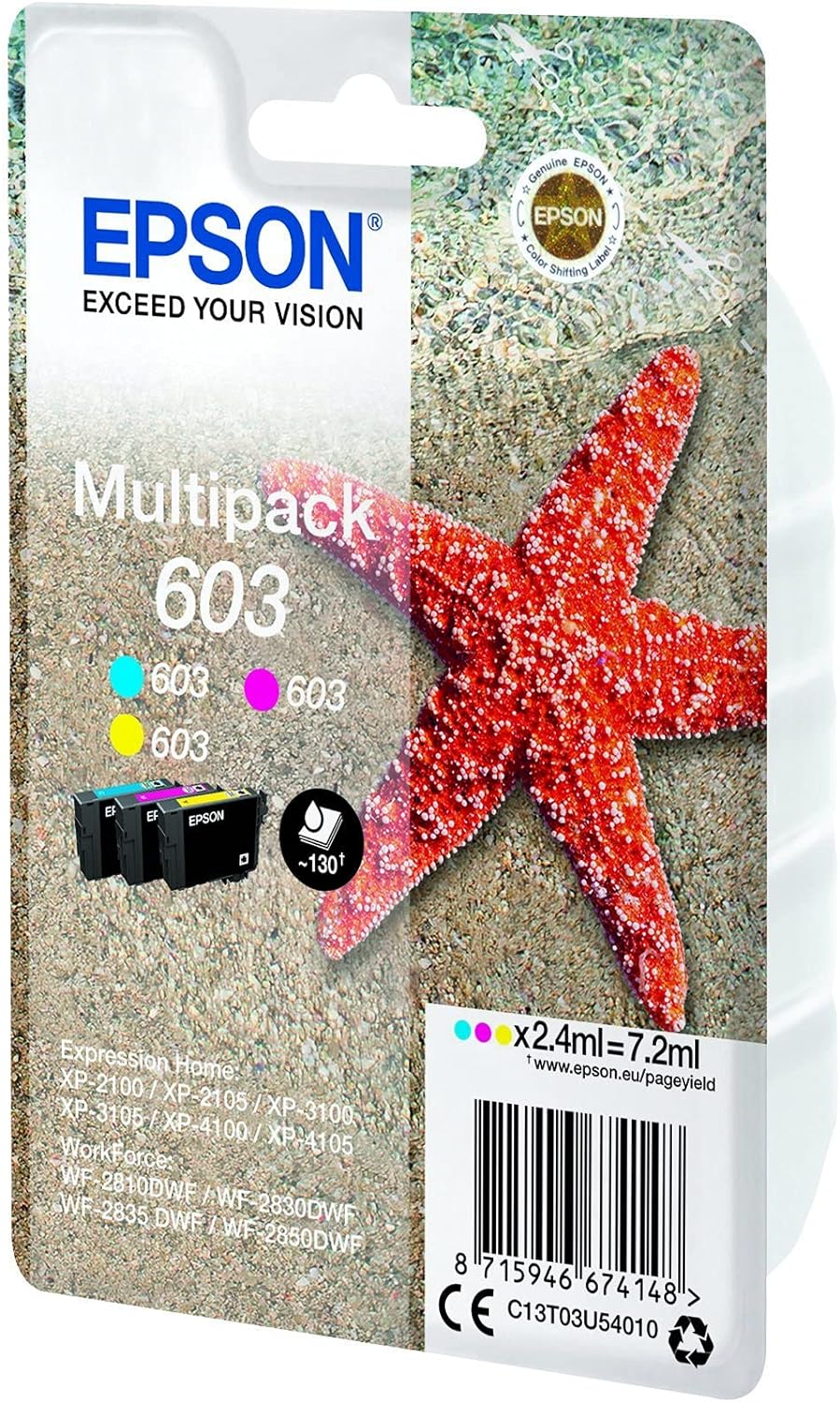 Epson Stella Marina Serie 603, Cartucce Originali per Stampante Getto d'Inchiostro, Multipack 3 Colori, Ciano, Magenta, Giallo, Formato Standard