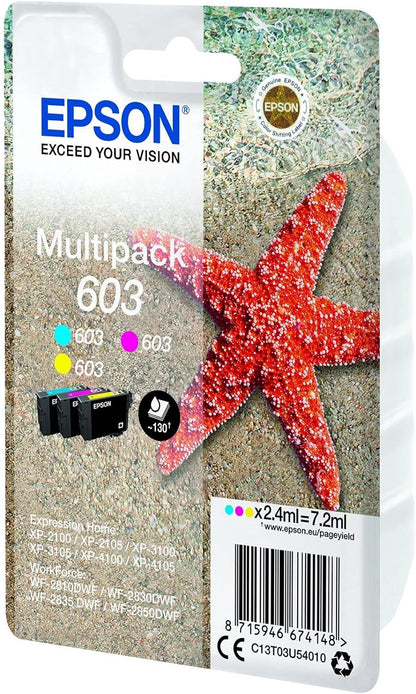 Epson Stella Marina Serie 603, Cartucce Originali per Stampante Getto d'Inchiostro, Multipack 3 Colori, Ciano, Magenta, Giallo, Formato Standard