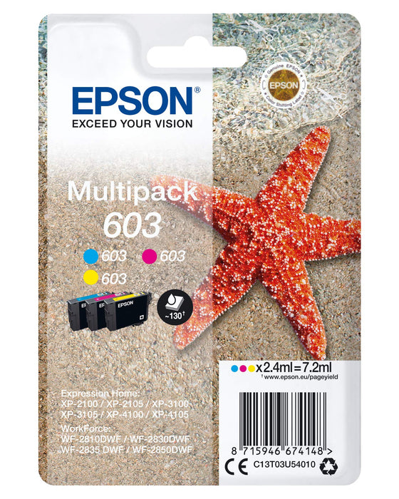 Epson Stella Marina Serie 603, Cartucce Originali per Stampante Getto d'Inchiostro, Multipack 3 Colori, Ciano, Magenta, Giallo, Formato Standard