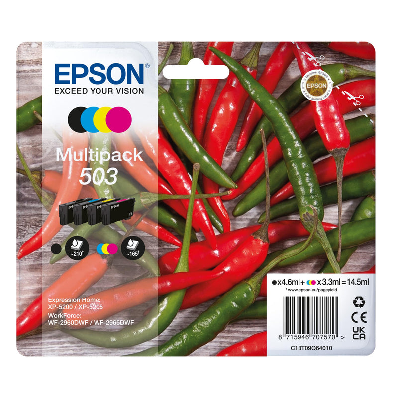 Epson 503 Serie Peperoncini - Cartucce per stampante getto d'inchiostro, Multipack 4 colori (Nero, Ciano, Magenta, Giallo), Formato STD, Stampe affidabili casa e ufficio, Confezione Retail